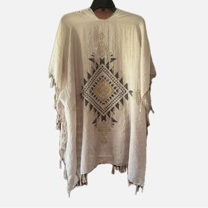 Lightweight Bohemian Kimono/Kaftan/Poncho with Aztec-Inspired Geometric Design